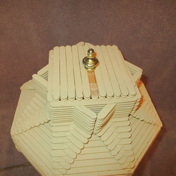 60s Vtg Popsicle Stick Table Lamp with Shade Wired Folk Art Tramp Art Boho MCM - Picture 4 of 12